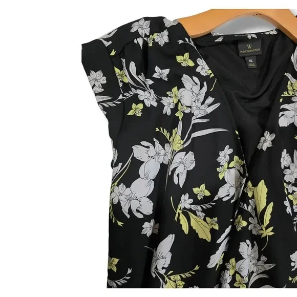 Worthington JCPenney Women's black floral short sleeves wrap dress xl - Picture 5 of 8
